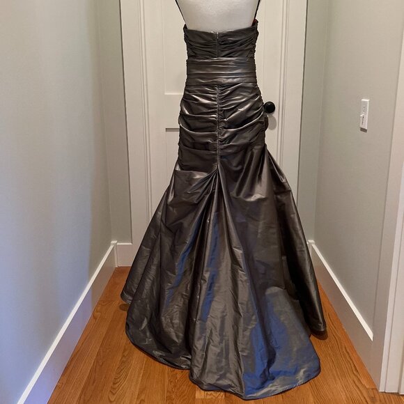 Metallic Silver Taffeta Formal Gown - Strapless, Crystal Detail, Size 10 - Picture 4 of 13